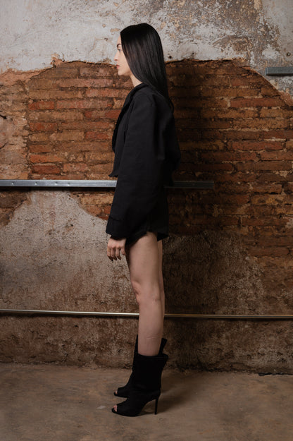 Frayed Crop Linen Blazer - ZHANNAONA | Partes de arriba - View 4