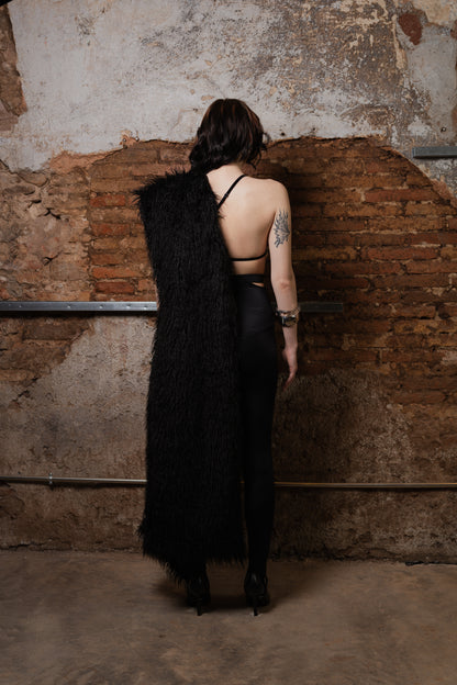 Mongolian Faux-Fur Vegan Reversible Unilateral Coat - ZHANNAONA | Partes de arriba - Back View