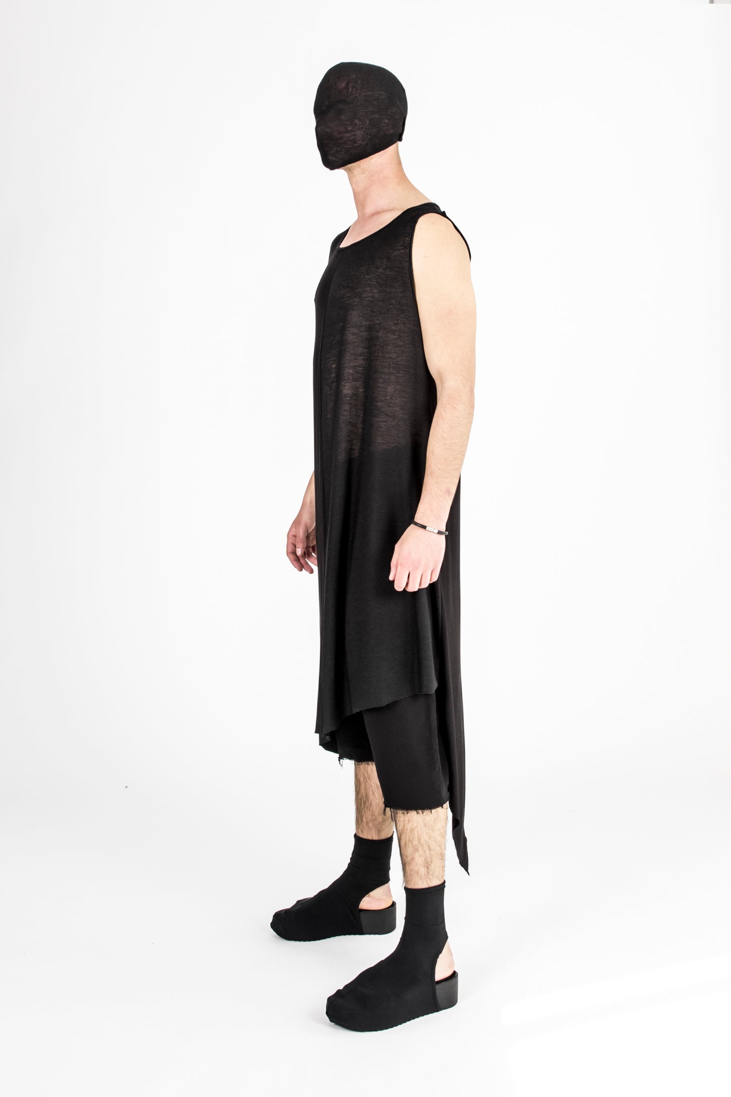 ZHANNAONA dress top tank black cotton viscose knit asymmetric unisex techno clothing handmade Barcelona avant-garde fashion