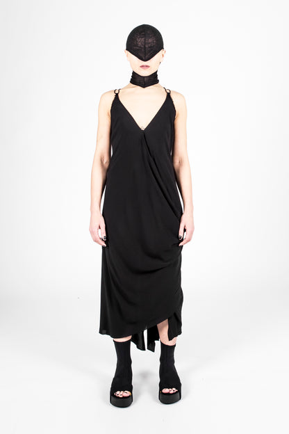 ZHANNAONA dress bondage viscose knit asymmetric microphone cable handmade Barcelona avant-garde fashion