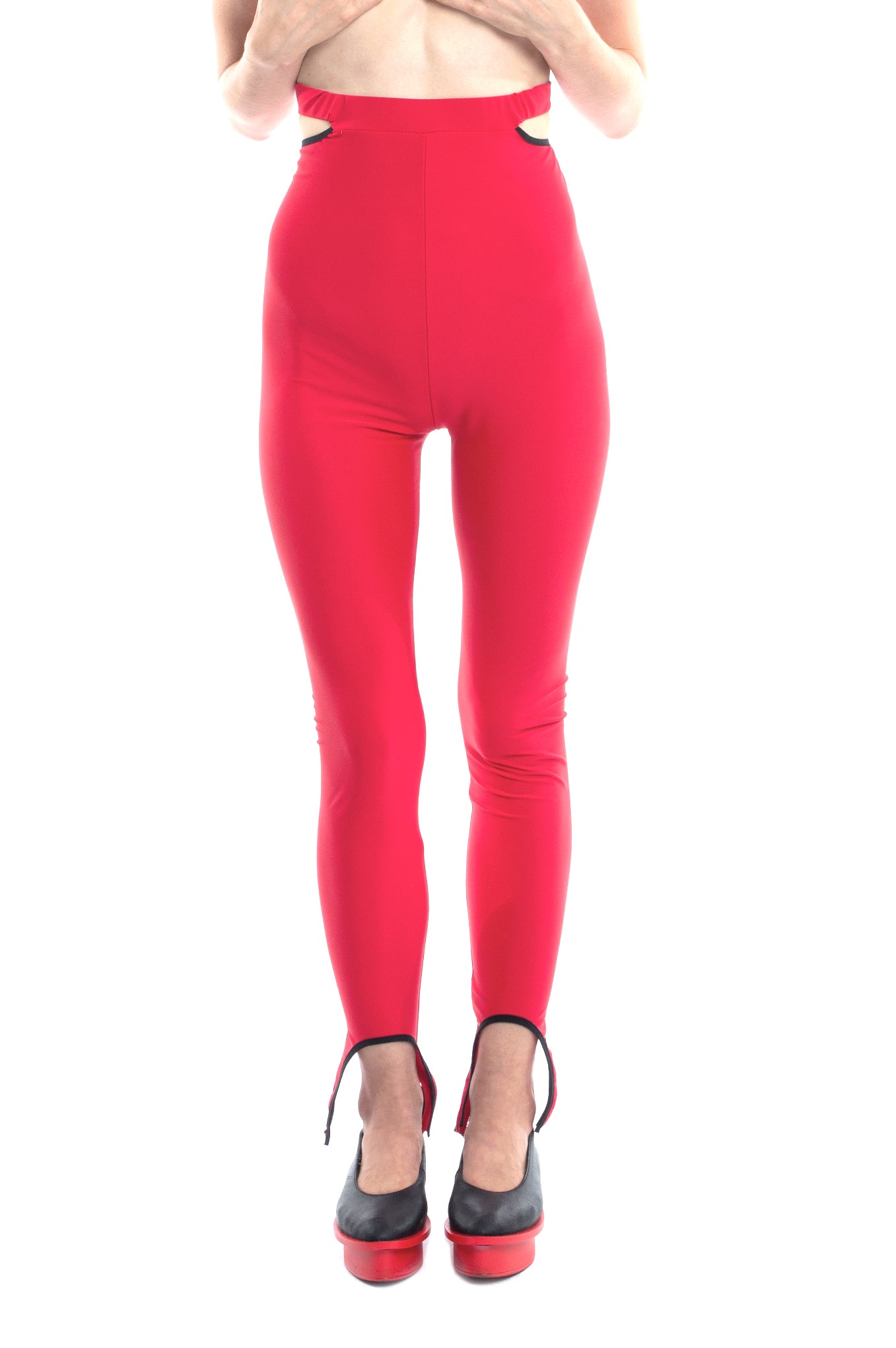 ZHANANONA leggins red high waisted breathable spandex comfort high rise freedom of movement zero waste Barcelona avant-garde