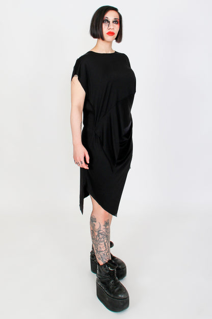 ZHANNAONA top dress black viscose knit oversize elegant draping sensuality  genderfluid Barcelona avant-garde