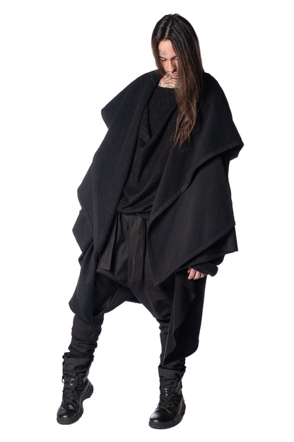 ZHANNAONA cardigan cap bat plush black oversize genderfluid unisex minimalist Barcelona avant-garde fashion