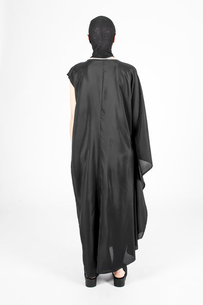 ZHANNAONA parties gala dress hole black polyester asymmetrical genderfluid unisex oversize Barcelona avant-garde fashion