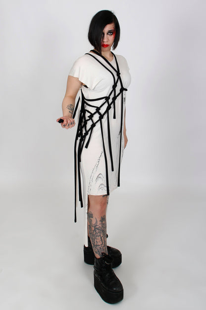 ZHANNAONA dress low cut asymmetrical zero waste minimalist sensuality genderfluid unisex Barcelona avant-garde dark fashion