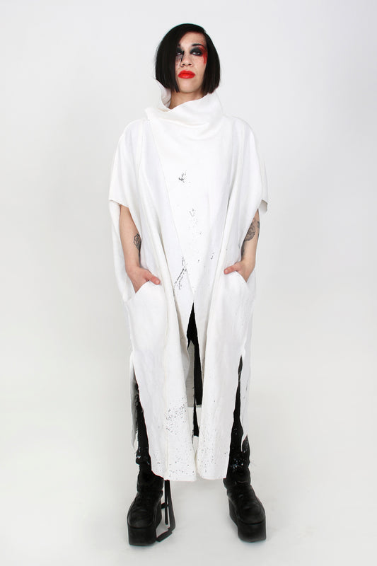 Drip Linen White Hand-Painted Cape - ZHANNAONA | Partes de arriba